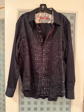 Robert Graham Black Button-Up Shirt with Subtle Pattern XL
